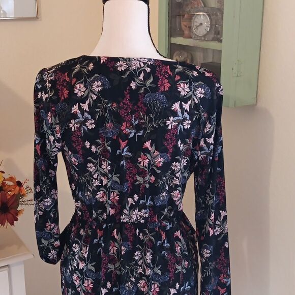 BCBGeneration Soft Knit Floral Dress. Dark Academia,  Romcom, Dark Floral - Picture 7 of 12